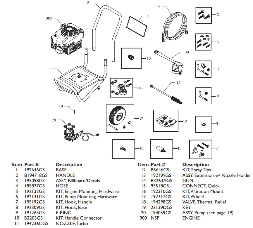 Generac pressure washer model 020226 replacement parts, pump breakdown